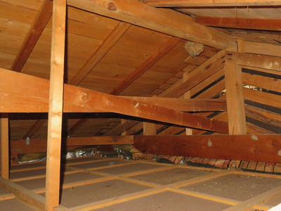 小屋裏には家の多くの情報が詰まっている。雨漏りはないか、どのような壁か、骨組みに劣化はないか、筋違い・金物はあるか等、入念にチェックする