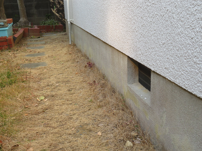 外廻りの状況:基礎や外壁に大きなひび割れや亀裂は無いか、サッシュ廻り・樋・軒裏に劣化状況はどうか、地盤に問題は無いか等、入念にチェックする