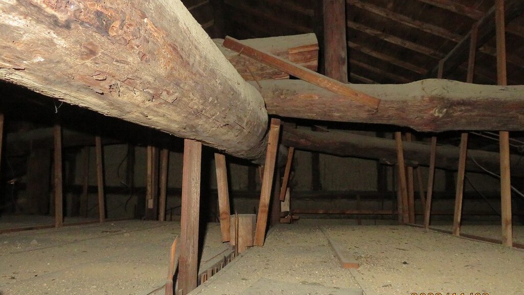 築50年の木造平屋住宅で確認された小屋束不足・筋交いなしの構造事例を解説。丸太梁や土壁でも耐震性が確保されているとは限らない理由とは何か。耐震改修で対応できるのか、それとも建替えが合理的か。中古住宅購入や耐震改修を検討する方へ、判断のポイントを詳しく説明します。