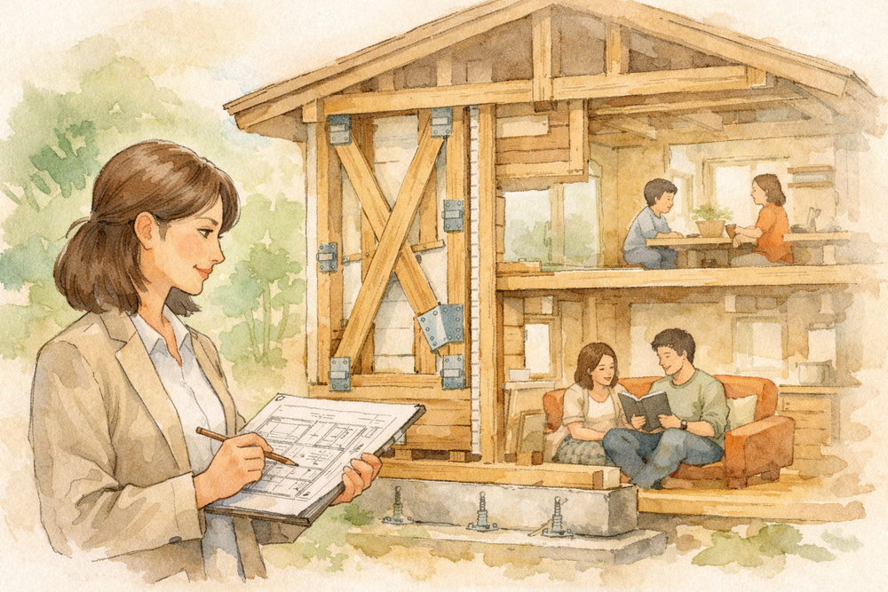 既存木造住宅の耐震診断事例を紹介。、実際の現地調査と判断をもとに、耐震改修の考え方と実際の耐震診断とはどういうものか、評点だけに頼らず、どう判断するのかを説明しています。　※ 対応エリア：神戸市・阪神間（大阪／西宮／芦屋／尼崎／宝塚ほか）※遠方は応相談